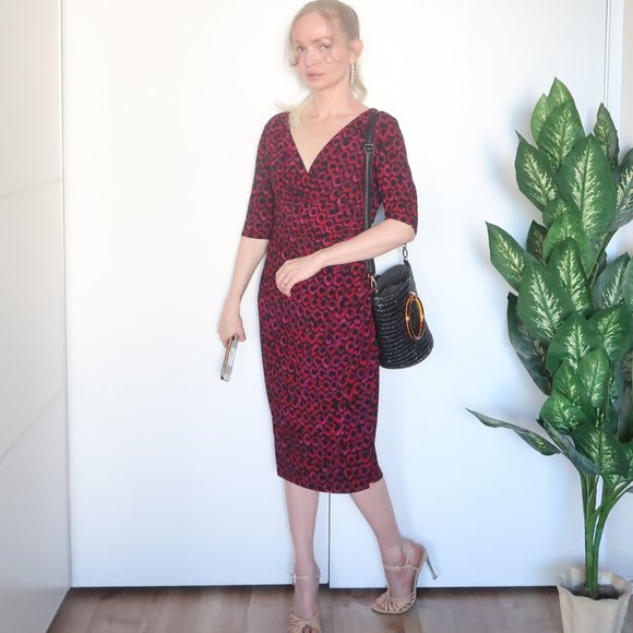 Ralph Lauren Dresses & Skirts - Ralph Lauren Purple & Black V-neck Faux Wrap Pencil Midi Dress Size 8